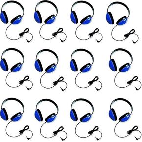 Califone 2800-BL Listening First Stereo Headphones for Kids Bundle (Blue) (12 Items)