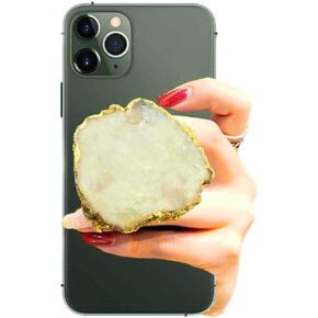 Crystal Phone Grip & Stand Clear Druzy Healing Natural Stone Crystal Phone Accessory (Agate Black)