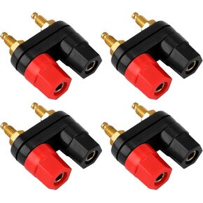 4pcs Banana Plug Jack, 2 Way Gold Plated Terminal Binding Post Speaker Binding Posts Power Amplifier Insulated Banana Plugs Connector for Speaker Amplifier Terminal