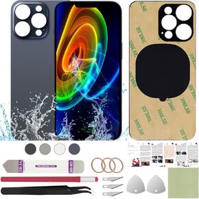 Back Cover Screen Glass Replacement Compatible with iPhone 15 Pro 6.1" + Professional Tools (Black Titanium)
