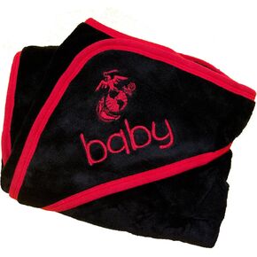 United States Marine Corps Plush Fleece Black & Red Baby Blanket - Officially Licensed Infant Comfort with Embroidered Marine EGA Logo Pocket