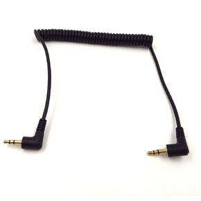 5Ft Gold Plated 3.5MM Male to Male AUX Audio Stereo Input 90 Degree Spring Coiled Spiral Extension Cable Black(TRS 3.5M/M)