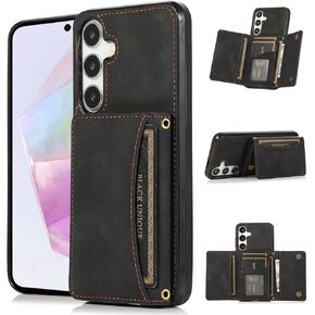 NKECXKJ Design for Galaxy A35 5G Wallet Case with Credit Card Holder Slot PU Leather Phone Cover Stand Kickstand Shockproof Protective Cell Accessories for Samsung A 35 Women Men 6.6 inch Black
