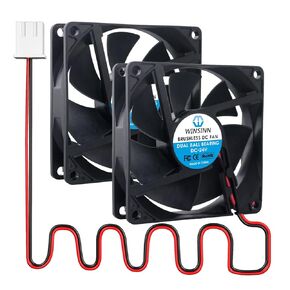 WINSINN DC 80mm Fan 24V 8020 Dual Ball Bearing Brushless Cooling 80x20mm 2PIN (Pack of 2Pcs)
