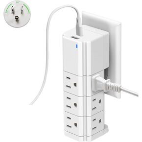 Multi Plug Outlet Surge Protector Power Strip with 9 AC Spaced Outlet Splitter and 1 USB-A &1 USB-C Port,ETL Listed 3-Sided Swivel Wall Outlet Extender for Smart Home,Office,Travel,School-White