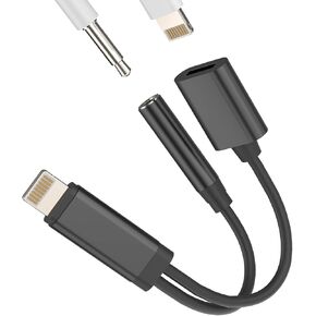 Iphone AUX Adapter for Headphone Jack Cable Dongle 2in1 Lightning to 3.5mm Splitter Apple Charger Cord MFI Certified Audio adaptador Para Earbud Music Charge Converter for 12 11 13 Pro Max Mini 7 8 X