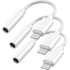 [معتمد من Apple MFi] محول مقبس سماعة الرأس Lightning إلى 3.5 مم لهاتف iPhone، سلك كابل دونجل لسماعات الأذن Aux 3 قطع لهاتف iPhone 14/13/12/11/XR/XS/SE/8/7، يدعم جميع أنظمة iOS والموسيقى التحكم بالمكالمات