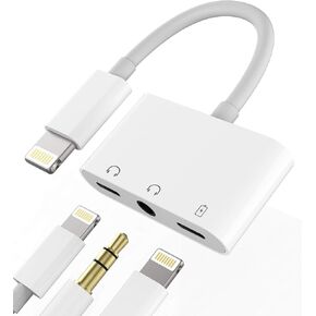 Headphone Adapter Lightning to 3.5mm AUX Jack Audio and Charger Dongle Earphone Splitter Compatible with iPhone 11 12 Mini pro max xs xr x se2 7 8 Plus for Ipad Air Cable Converter,Apple MFI Certified