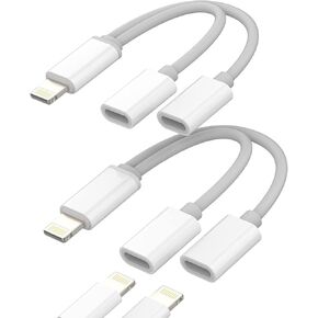 Iphone Dual Lightning Headphone Adapter(2pack)2in1 Audio Charger Jack Dongle Splitter Adaptador Para Apple MFI Certified AUX Charging Earphone Converter for 14 13 12 11 Pro Max Mini Xs Se 7 X Xr 8Plus