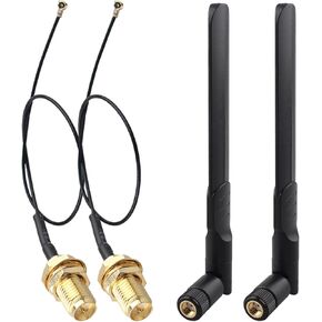 2Set 2.4GHz 5GHz 5.8GHz 8dBi Dual Band WiFi Antenna RP-SMA Male Aerial＋15cm U.FL IPX IPEX MHF4 to RP-SMA Female Extension Cable for M.2 NGFF Intel Wireless Network Card WiFi Adapter Laptop