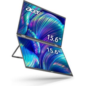 Acer PD163Q 15.6" FHD 1080P Foldable Dual-Screen Portable Monitor | Auto Pivot, View Vertically or Horizontally | 2Wx2 Speakers | Plug & Play for PCs | 2 x USB 3.1 Type-C Ports & 1 x Mini HDMI