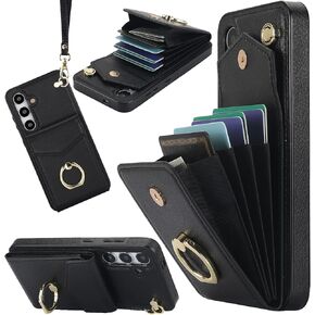 NINKI Compatible Samsung Galaxy S24 Plus Case Wallet with Card Holder & Stand,4 Card Slot Leather Case for Galaxy S24+ Wallet Case S24 Plus Phone Case for Samsung S24 Plus 5g Case with Strap Black