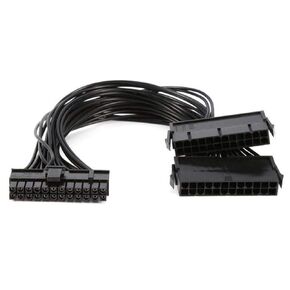 Qaoquda Dual PSU Power Supply 24 Pin Adapter Cable for ATX Motherboard 18AWG - 1FT