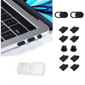 10PCS Dust Cover Port Plugs for MacBook Air 13" M2 M1 /MacBook Pro 13" M2 M1/MacBook Air 15.3" /MacBook Pro 14" 16" M3 M2 M1, Dust Plug for USB C Thunderbolt, 2PCS Webcam Cover Slide