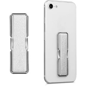 kwmobile Universal Elastic Finger Holder for Smartphones - PU Leather Stretch Grip Finger Strap with Stand Compatible with All Smartphones - Silver