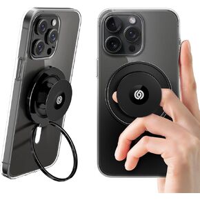 حامل بمقبض هاتف EWA MagOne Ultra (إصدار اللوحة) مع حزام إصبع جلدي، وحلقة حامل حلقية مغناطيسية قابلة للإزالة، وملحقات مغناطيسية مزدوجة الجوانب للهاتف - أسود