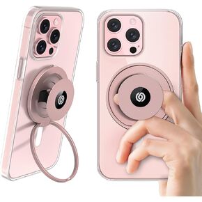 EWA MagOne Ultra (Plate Edition) Phone Grip Stand with Leather Finger Strap, Removable Magnetic Ring Holder Kickstand Loop, Double-Sided Magnetic Accessories for Phone-Black