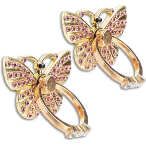 [2 Packs] Butterfly Glitter Bling Bling Phone Ring Holder, Sparkle Phone Ring Grip Artificial Diamond Stand,Rhinestone Cell Finger Ring for Phones,Pad