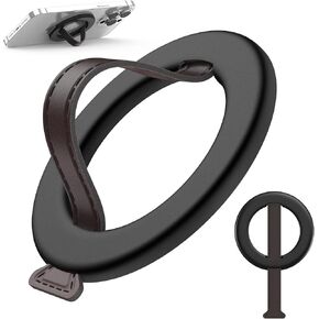 Phone Grip, Phone Hand Holder & Stand with Collapsible Leather Finger Loop, Sticky Comfortable Slim Phone Gripper for Back of Phone, Fits All Phones