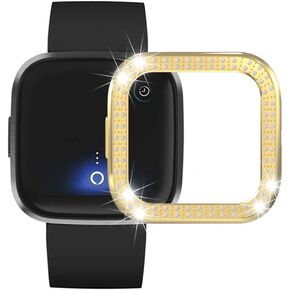 Protector Watch Case Intended for Fitbit Versa 2, Bumper PC Protective Cover Decorated with Double Row Bling Diamonds for Fitbit Versa 2 Smartwatch Accessories (Black)