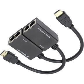 HDMI Extender to RJ45 Over CAT 5e/6 Network LAN Ethernet Cable Adapter Signal Repeater 98ft 1080P HDMI Male to RJ45 Adapter 30M Sender+Receiver,2 Ports