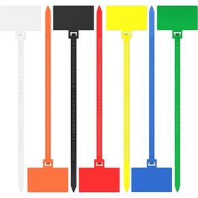 Cable Zip Tie with Tag,Wire Zip Ties with Label,200 Pcs 4 inch Plastic Nylon Cable Ties,Multi Color Self-Locking Write on Tie Wraps