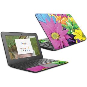 MightySkins Skin Compatible with HP Chromebook 11 G6 11.6" (2018) - Blue Flowers | Protective, Durable, and Unique Vinyl Decal wrap Cover | Easy to Apply, Remove, and Change Styles | Made in The USA in Saudi Arabia