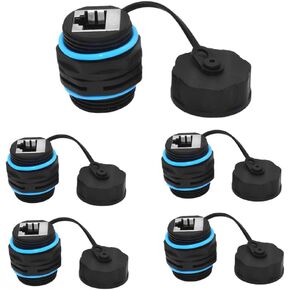 5PCS Panel Mount RJ45 Waterproof Connector IP68 Shielded (STP) Cat5/5e/6 8P8C Ethernet LAN Cable Connector Network Cable Double Head Outdoor LAN Coupler Adapter with Waterproof/Dust Cap