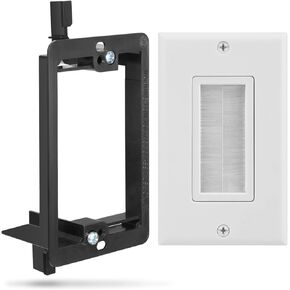 Fosmon Single Gang Wall Plate 2 Piece, Brush Style Opening Passthrough Cable Plate with Low Voltage Mounting Bracket