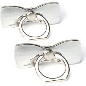 [2 Pack] Sparkling Bowtie Ultra-thin Cell Phone Ring Holder Stand,360 Degree Rotation and 180 Degree Adjustable Finger Ring Kickstand with Polished Metal Phone Grip (Silver)