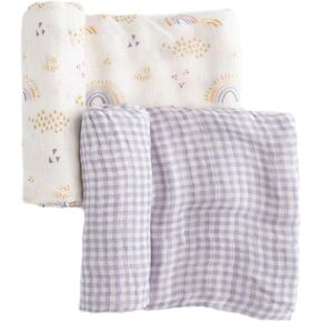Little Unicorn – Rainbow Gingham Deluxe Swaddle | Set of 2 | 100% Rayon Muslin from Bamboo | Super Soft | Newborns and Infants | Large 47'' x 47'' | Machine Washable,Rainbow Gingham Set
