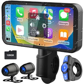 6.25 inch Motorcycle Dash Cam Waterproof Touchscreen, Portable Motorcycle Carplay/Android Auto GPS Navigation for Motorbike, Motorcycle Camera, Motorcycle GPS, Siri, Google Assistant, TF-128G