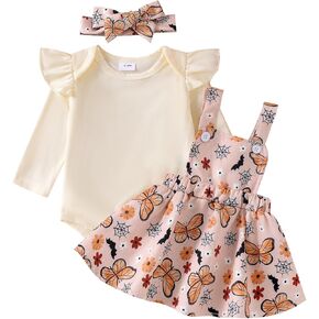 FIOMVA Baby Girl Halloween Outfit Newborn Ruffle Romper Skirt Set Toddler Bodysuit Overall Dress Fall Winter Cute Clothes