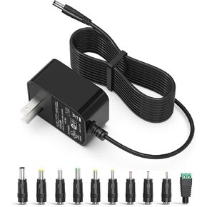12 Volt Charger Universal Power Adapter for DC in 12V Power Cord with 10 Interchangeable Jacks for 1000mA 900mA 800mA 700mA 600mA 500mA 400mA 300mA 200mA 100mA Electronics