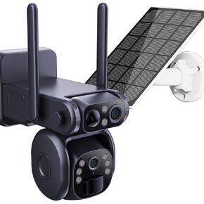 4G Low-Powered Solar Security Camera Outdoor, 2K No WiFi Dual Lens Linkage Security Cameras for Home Security, 2-Way Talk Cameras with PIR Motion Detection, Color Night Vision, IP66 (Black)