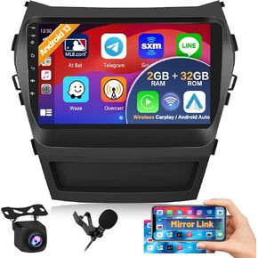 Roinvou 8 Cores 4+64G Android Radio Upgrade for Hyundai Santa Fe 2013-2017, 9'' HD Touchscreen with Wireless CarPlay Android Auto GPS Navigation WiFi Backup Camera Mirror Link Bluetooth Mic RDS