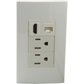 Single Gong 1 Port HDMI 1 Port CAT6 RJ45 2 Ports Electrical AC Power Socket Wall Plate
