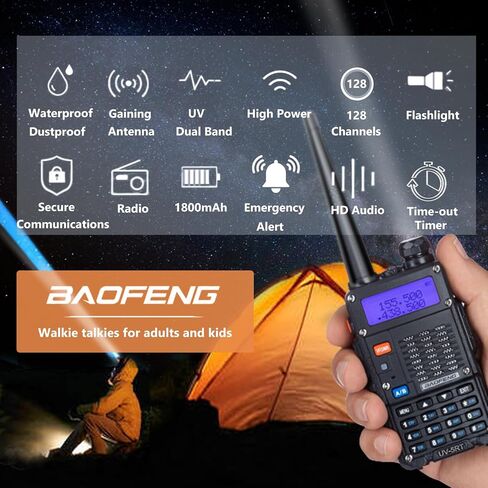 جهاز اتصال لاسلكي BAOFENG UV-5RT ثنائي النطاق، وضع الاستعداد المزدوج، طاقة خرج 5 وات، 128 قناة، راديو FM، مصباح يدوي LED، شاشة LCD كبيرة UV-5RT راديو محمول ثنائي الاتجاه مع هوائي AR-771 in Saudi Arabia