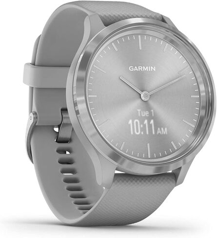 Garmin vivomove 3، ساعة ذكية هجينة مع عقارب ساعة حقيقية وشاشة لمس مخفية، فضي مع هيكل وحزام رمادي (متجدد) in Saudi Arabia