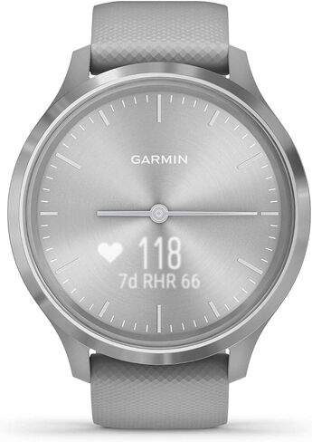 Garmin vivomove 3، ساعة ذكية هجينة مع عقارب ساعة حقيقية وشاشة لمس مخفية، فضي مع هيكل وحزام رمادي (متجدد) in Saudi Arabia