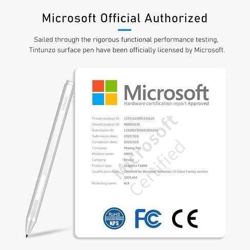 قلم لجهاز Surface - قلم لمس لجهاز Microsoft Surface Pro 9/8/X/7/6/5/4/3/Surface 3/go/go 2/go 3/Book/Laptop/Studio - قلم رفض النخيل لنظام التشغيل Windows، HP آسوس - فضي in Kuwait