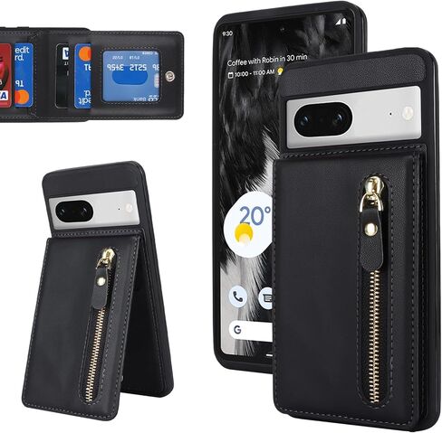 Jaorty for Google Pixel 7 Phone Case with Card Holder,Pixel 7 Case Wallet for Women Men, PU Leather Zipper Wallet Case,6.3",Black in Saudi Arabia