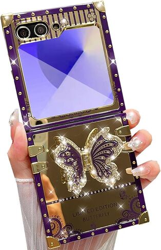 for Samsung Galaxy Z Flip 6 5G Case Glitter Kickstand Case,Cute Luxury Bling Sparkly Rhinestones Butterfly Stand Mirror Back Elegant Shockproof Case for Women Girls for Galaxy Z Flip 6, Black in Saudi Arabia