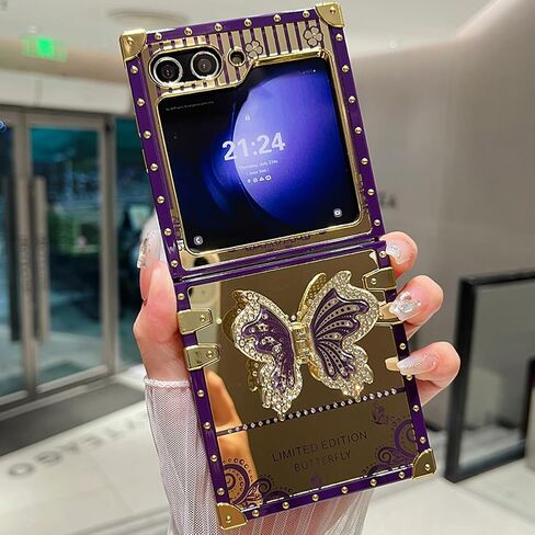 for Samsung Galaxy Z Flip 6 5G Case Glitter Kickstand Case,Cute Luxury Bling Sparkly Rhinestones Butterfly Stand Mirror Back Elegant Shockproof Case for Women Girls for Galaxy Z Flip 6, Black in Saudi Arabia