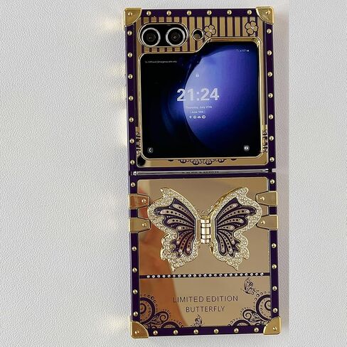 for Samsung Galaxy Z Flip 6 5G Case Glitter Kickstand Case,Cute Luxury Bling Sparkly Rhinestones Butterfly Stand Mirror Back Elegant Shockproof Case for Women Girls for Galaxy Z Flip 6, Black in Saudi Arabia