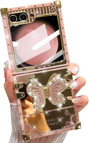 for Samsung Galaxy Z Flip 6 5G Case Glitter Kickstand Case,Cute Luxury Bling Sparkly Rhinestones Butterfly Stand Mirror Back Elegant Shockproof Case for Women Girls for Galaxy Z Flip 6, Black in Saudi Arabia