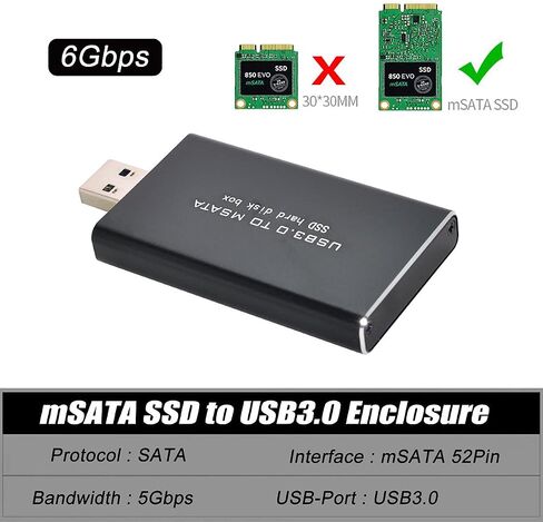 Cablecc Mini PCI-E mSATA to USB 3.0 External SSD PCBA Conveter Adapter Card with Enclosure in Saudi Arabia