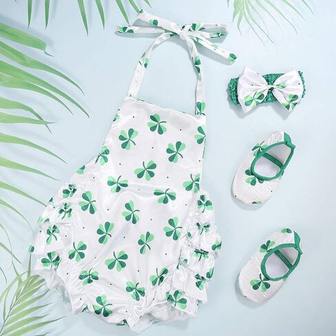 BESTOYARD Rompers Summer Outfits Newborn Toddler Kids Print Jumpsuit Headband Set(66,0-6 Month) 3pcs Green in Saudi Arabia