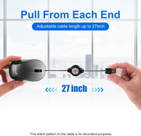 HXMJ USB C Wired Mini Mouse,Small Travel Mice with Retractable Cable-Gray in Saudi Arabia