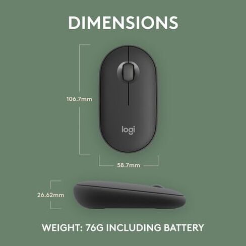 Logitech Pebble Mouse 2 M350s Slim Bluetooth Wireless Mouse، محمول، خفيف الوزن لنظام التشغيل Windows، macOS، iPadOS، Android، Chrome OS - Tonal Graphite (متجدد) in Saudi Arabia